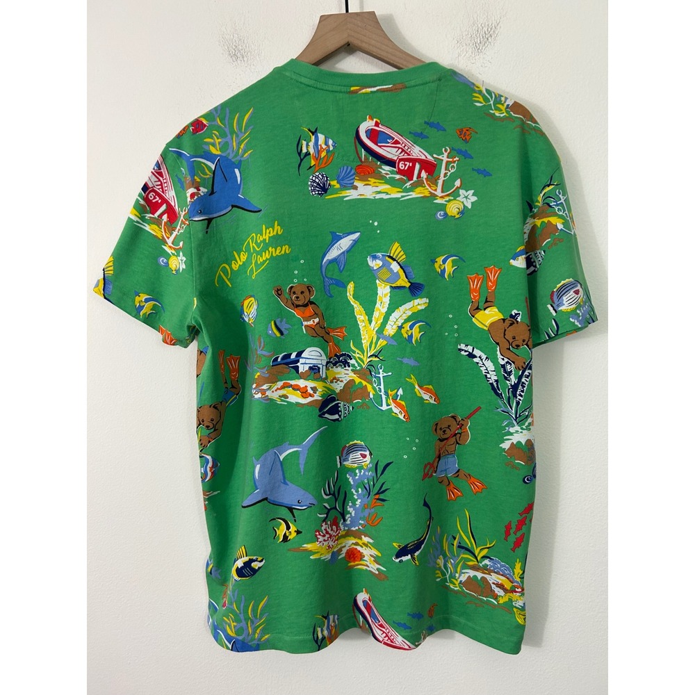 Polo Ralph Lauren Mens Green Scuba Diving Polo Bear All Over Print T-Shirt M - Picture 2 of 10